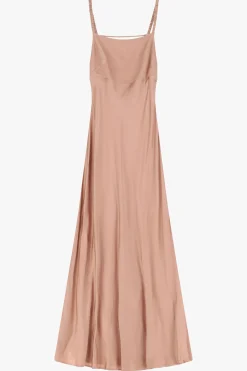 Vestido largo satinado con tirantes cuadrados