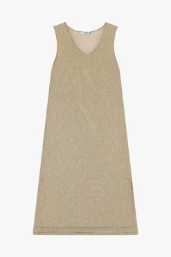 Vestido midi sin mangas cuello v