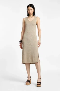 Vestido midi sin mangas cuello v
